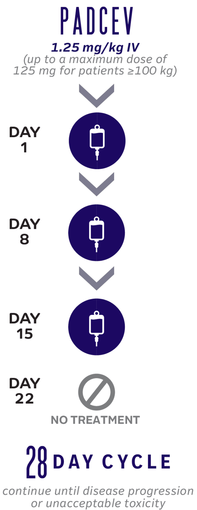 PADCEV monotherapy 28-day dosing cycle.