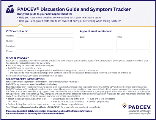 Discussion Guide and Symptom Tracker downloadable PDF.