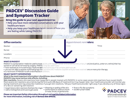 PADCEV doctor discussion guide and symptom tracker downloadable PDF.