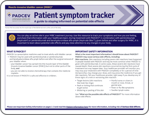 PADCEV MIBC patient symptom tracker downloadable PDF